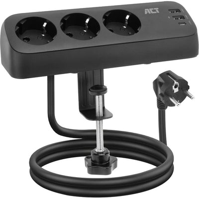 Multiprise de connectivité Act avec 3 prises de type F (noir, alimentation 30 W, ports USB Type-C A)