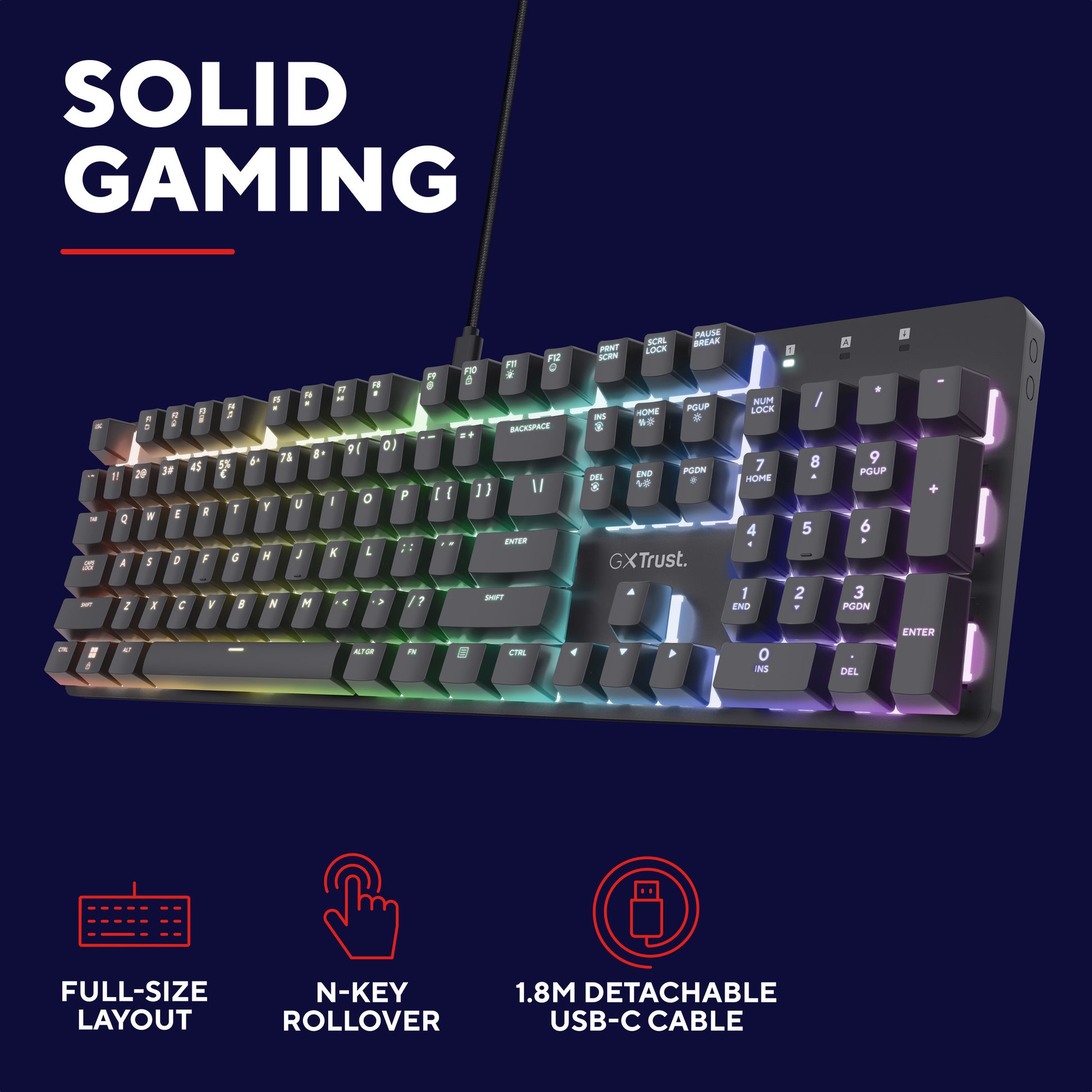 Trust GXT 871 Zora Clavier de jeu mécanique, clavier de jeu (noir, disposition américaine, rouge Huano)