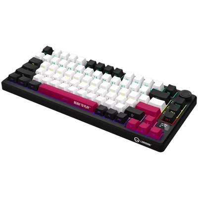 Lorgar kbp7075w, clavier de jeu (noir, disposition américaine, violet toxique logar, 75%, rvb, remplaçable à chaud, pbt double-shot, bluetooth 2.4ghz usb)