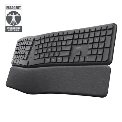 Clavier ergonomique sans fil Trust Keyra (noir, disposition US, Bluetooth 2.4G USB)
