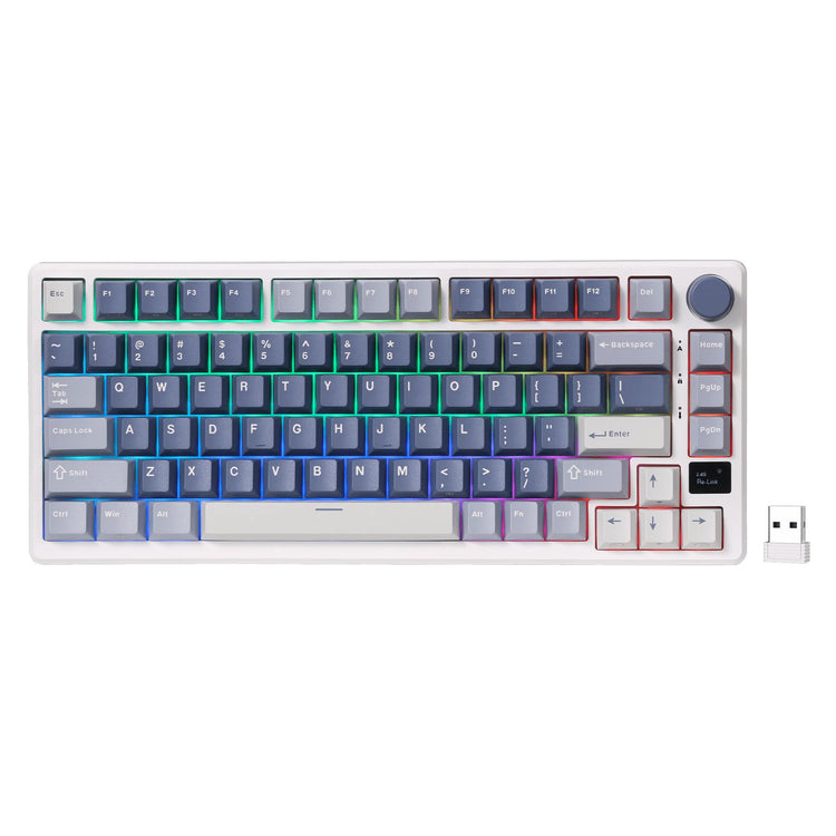 Clavier de jeu sans fil Royal Kludge M75 (disposition américaine, bleu océan, commutateur marron, 75 %, RVB, échange à chaud, Bluetooth USB-C 2,4 GHz)