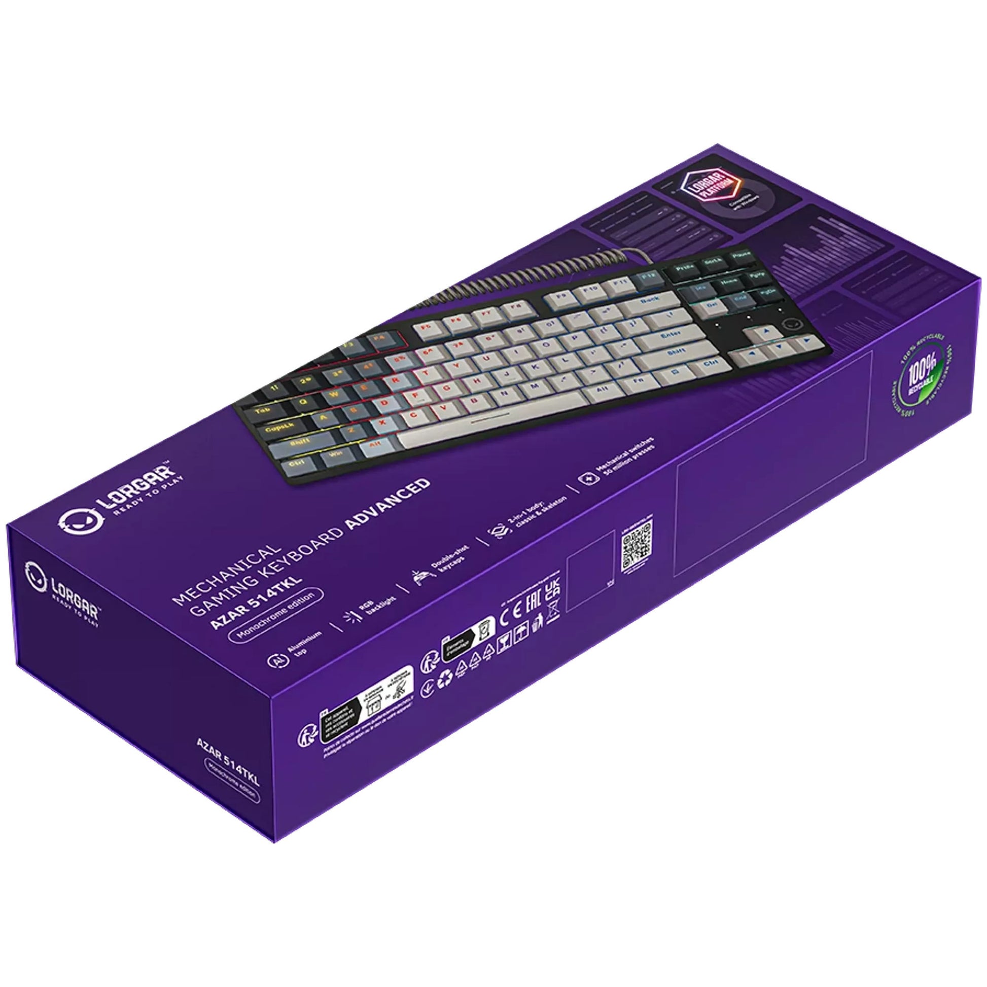 Lorgar azar 514tkl, clavier de jeu (blanc, disposition américaine, logar dream, tkl, rgb)