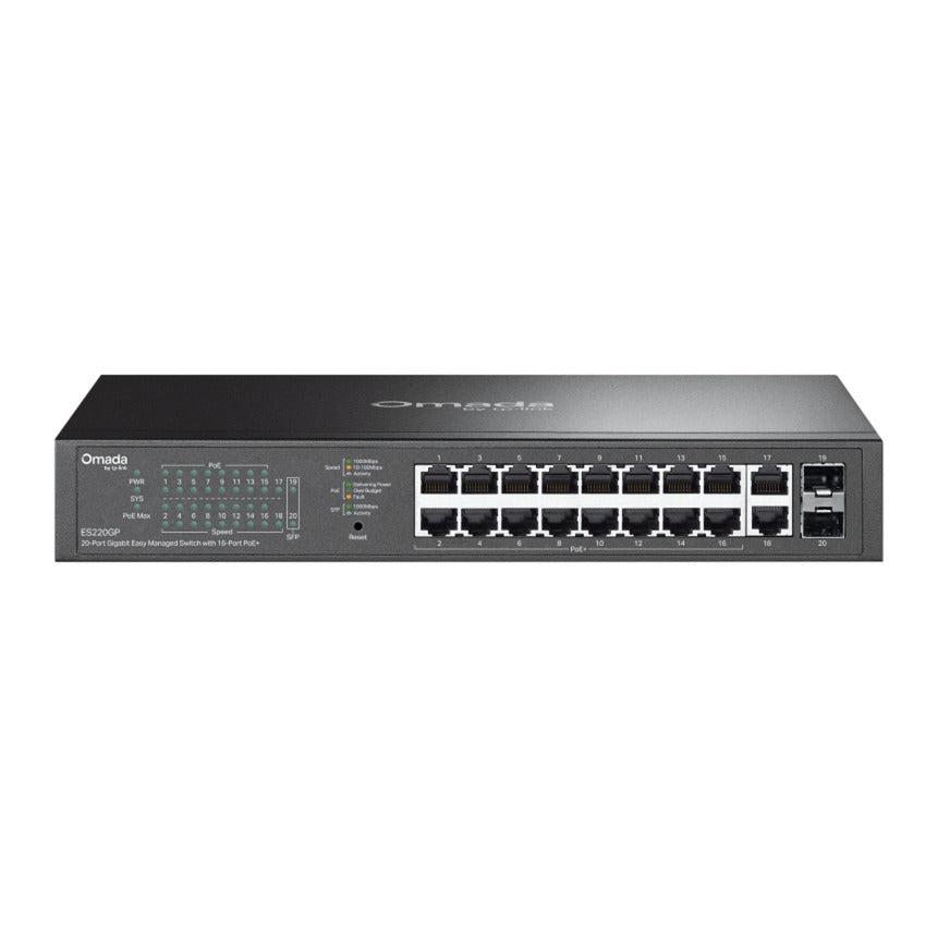 Tp-link omada es220gp commutateur géré facile gigabit 20 ports (noir, 16x poe+, 2x gigabit sfp)