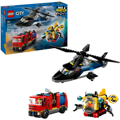 LEGO LEGO CITY 60462 Hélicoptère, camion de pompiers et submire