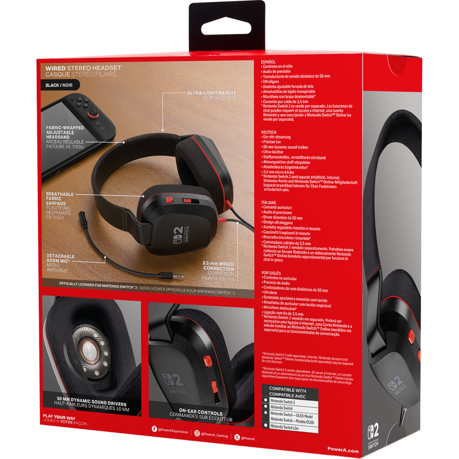 Casque stéréo filaire Powera pour casque de jeu supra-auriculaire Nintendo Switch 2 (noir rouge, Nintendo Switch 2, Nintendo Switch – modèle OLED, Nintendo Switch, Nintendo Switch Lite)