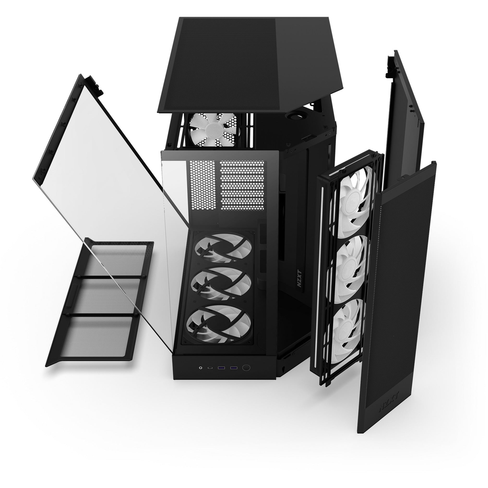 Boîtier tour midi Nzxt h9 flow rgb+ (noir (mat) | 2x usb-a | 1x usb-c | rgb | verre trempé)