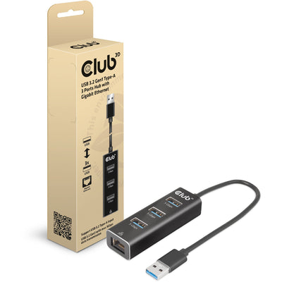 Club 3D USB 3.2 Gen1 Type-A, 3 ports Hub avec Gigabit Ethe