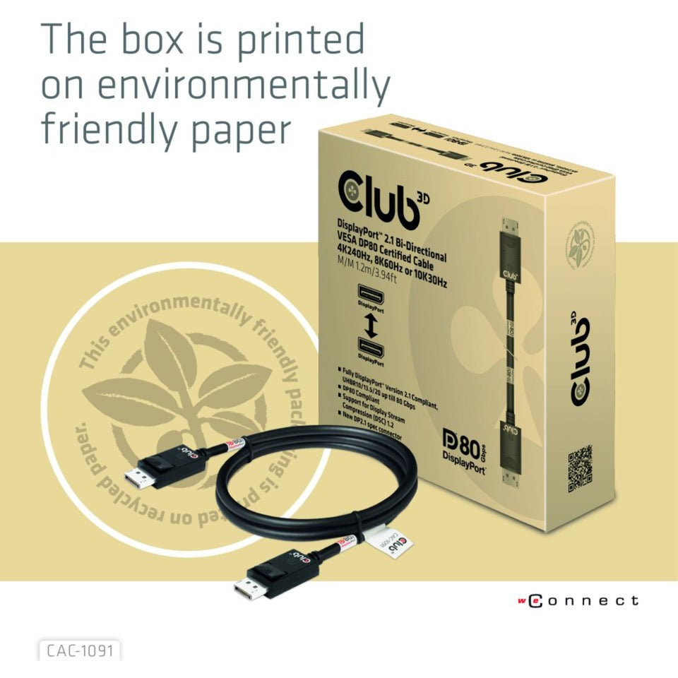 Club 3D DisplayPort 2.1 Bidirectional VESA DP80 Certified
