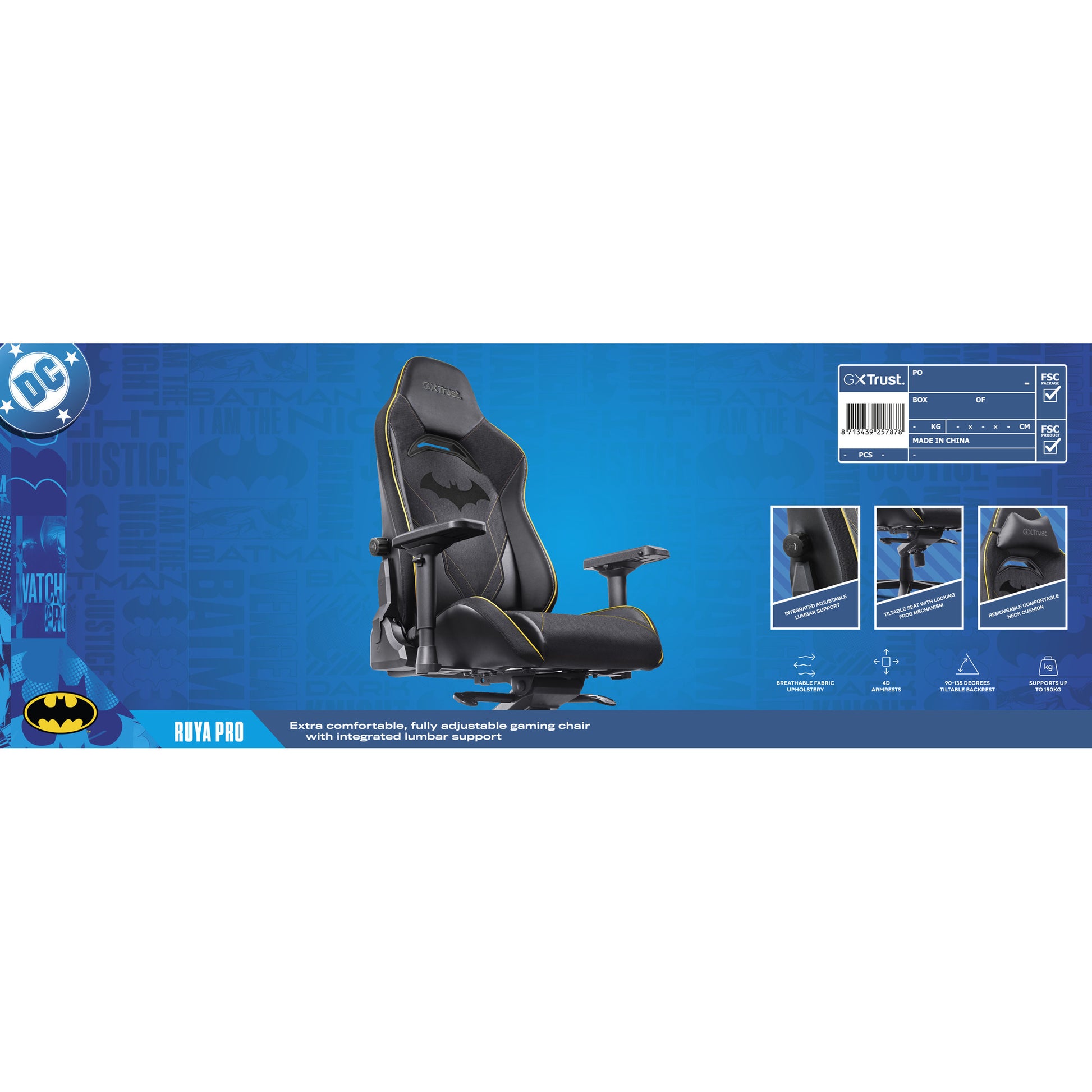 Trust GXT 721BM Ruya Pro Premium Chaise de jeu confortable (noir jaune)