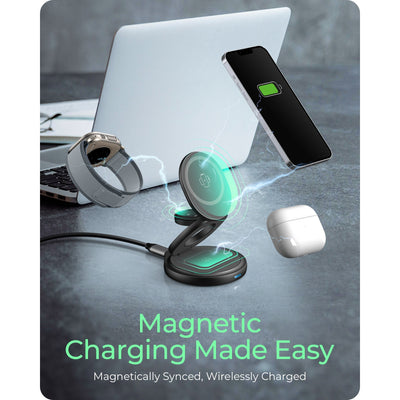 Station de charge sans fil pliable 3-en-1 glacée