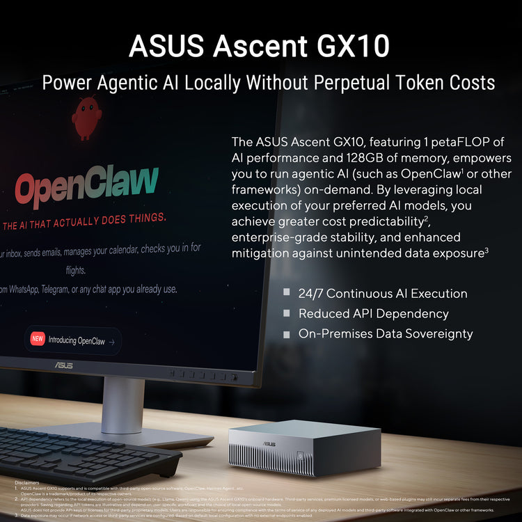 Asus Ascent GX10 Arm V9.2-A 128 2 Mini PC (Gris foncé | NVIDIA GB10 Grace Blackwell | DGX Spark | NVLINK-C2C | 128 Go | SSD 2 To)