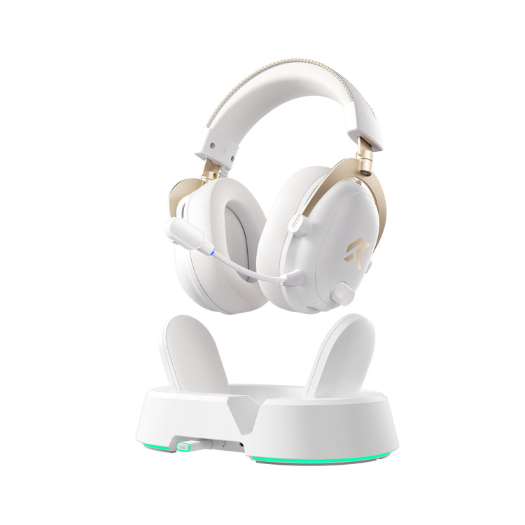 Mchose V9 Turbo+ Casque de jeu supra-auriculaire magnétique sans fil (or blanc brillant, Nintendo Switch, Playstation 4, Playstation 5, mobile, PC, Bluetooth USB 2,4 G)