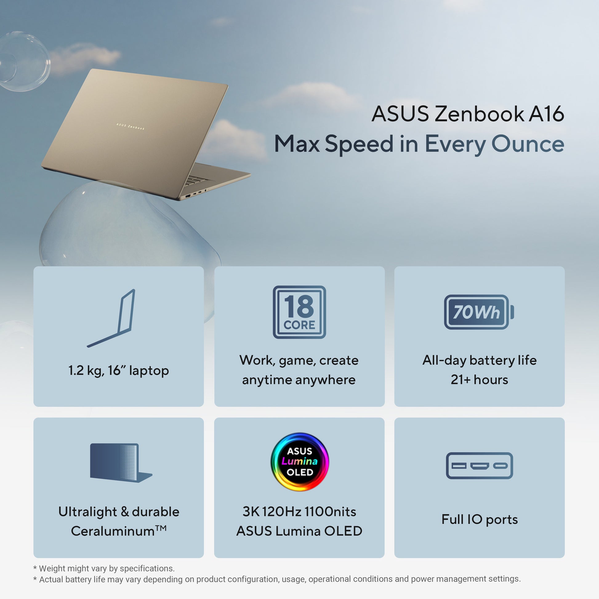 Asus zenbook a16 ux3607oa-sq013w 16 copilot+ ordinateur portable (beige | snapdragon x2e-94-100 | qualcomm adreno | 48 go | SSD 1 to | OLED)