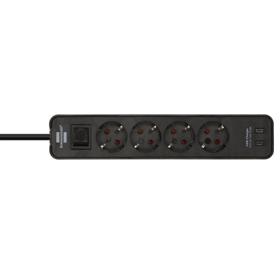 Multiprise ecolor Brennerstuhl avec 2 prises de charge USB-C | 4 prises | noir | 1,5m h05vv-f 3g1,5 - 1153240106