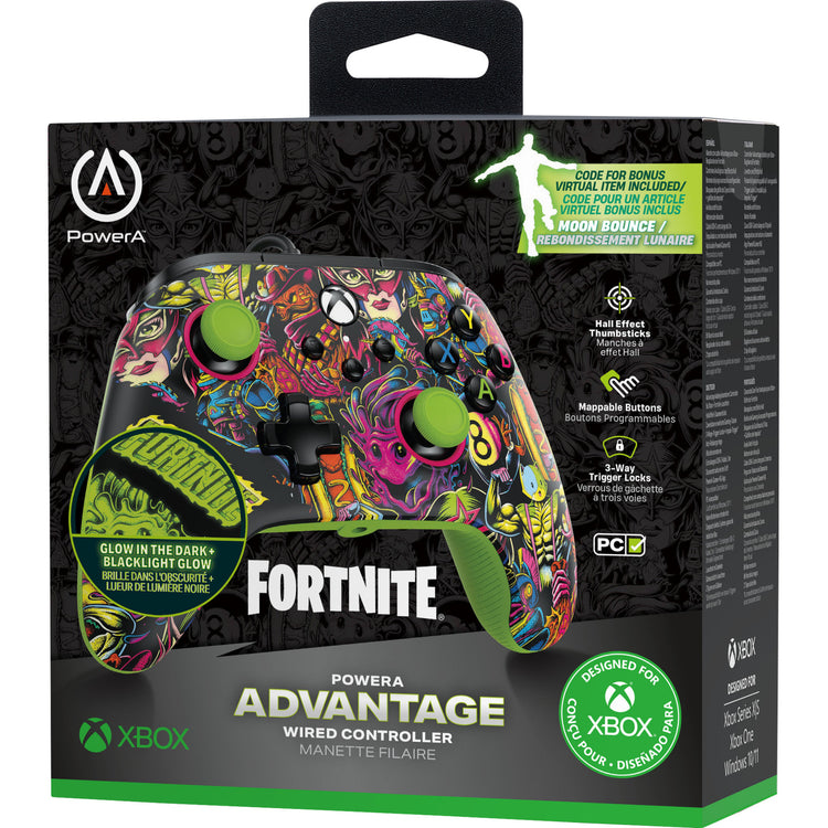 Manette Powera Advantage avec câble pour Xbox Series X|s - Fortnite : Glow (vert néon, Xbox Series X|s, Xbox One, PC)