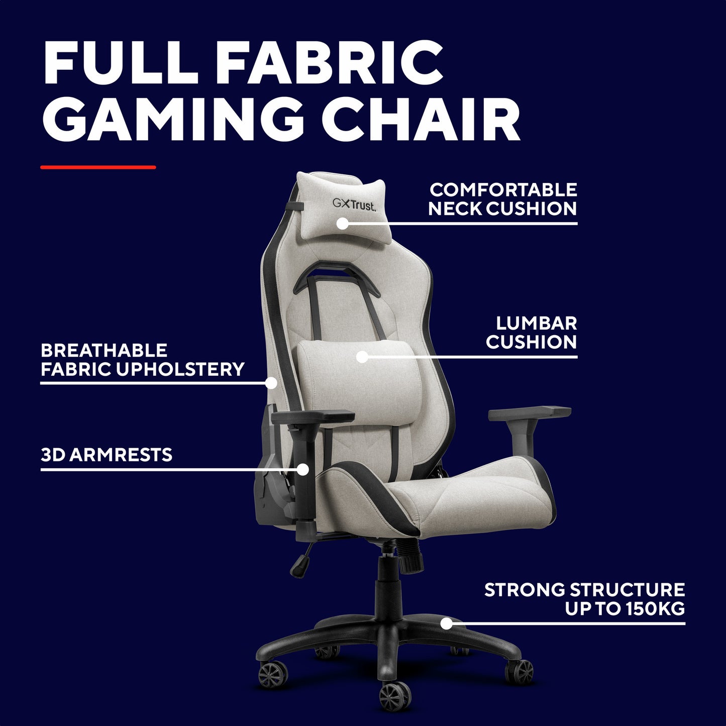 Trust gxt 723b ruya chaise de jeu en tissu confortable