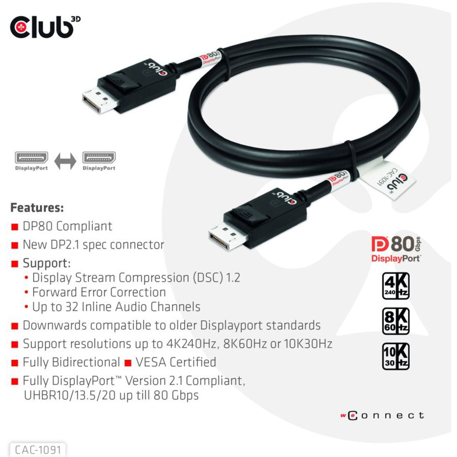 Club 3D DisplayPort 2.1 Bidirectional VESA DP80 Certified