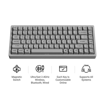 Clavier mécanique RVB Keychron K2 HE-F1C Concrete Edition (noir, disposition américaine (QWERTY), nébuleuse magnétique à double rail Gateron, 75 %, LED RVB, PBT osa double-shot, échange à chaud, 2,4 GHz | Bluetooth 5.2 | USB-C)
