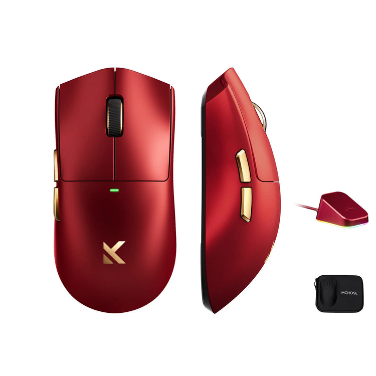 Souris de jeu sans fil ultra légère Mchose K7 (or rouge, RVB, USB 2,4 GHz, 42 000 dpi)