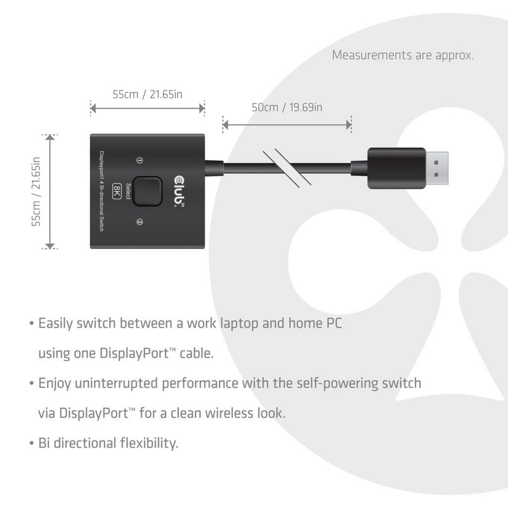 Club 3D DisplayPort 2-en-1 Bidirectionnel 8K Switch DisplayPort Switch (Noir)