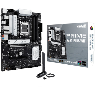 Carte mère Asus Prime B650-Plus WiFi Socket AM5 (argent noir, RAID, 2,5 Go-LAN, WiFi 6e, BT 5.3, son, ATX)