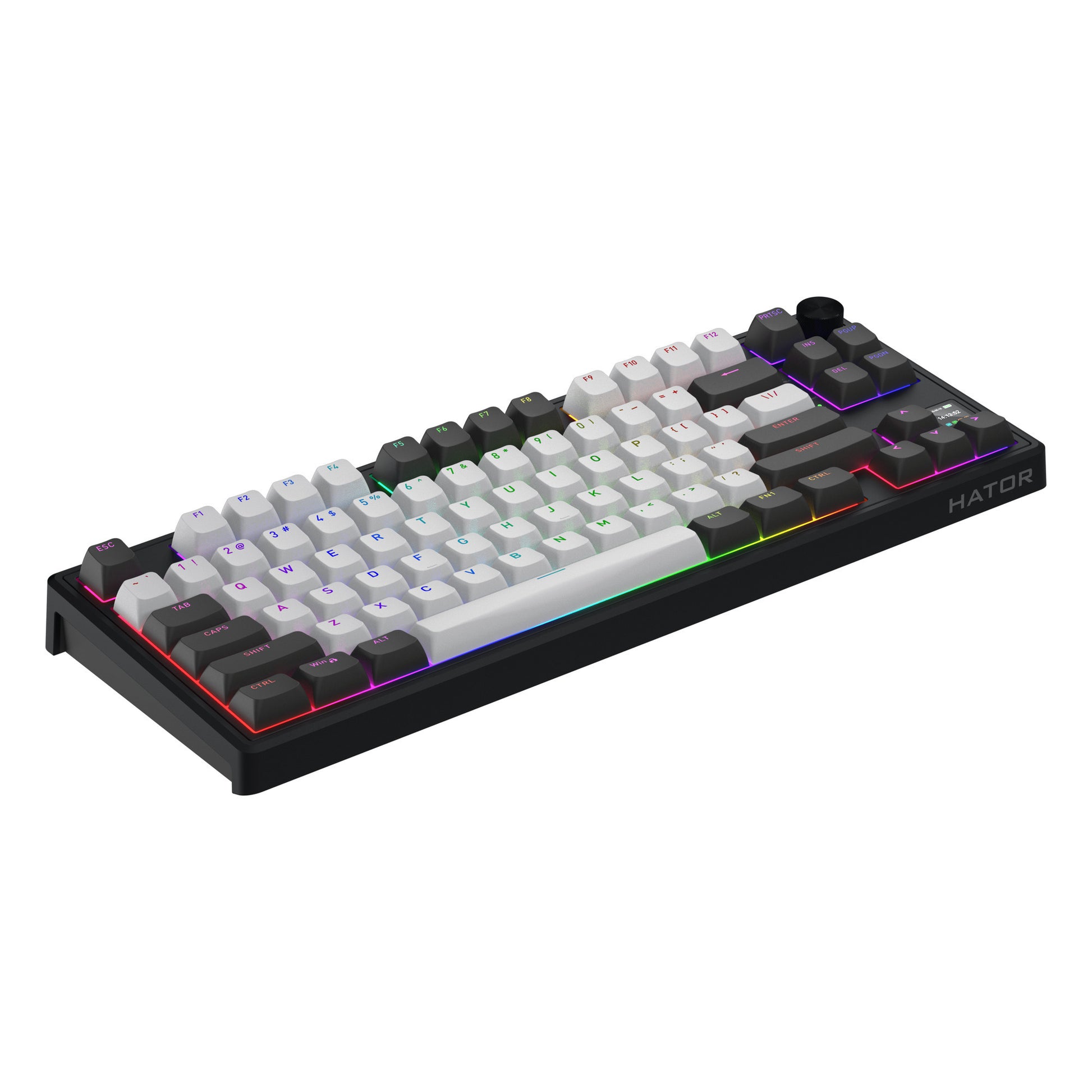 Hator skyfall pro sans fil, clavier de jeu (noir, disposition américaine, hator aurum vanille silencieux, 80 % (tkl), RVB, pbt double-shot, échange à chaud, USB-C Bluetooth 2,4 GHz)