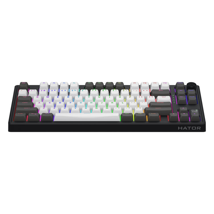 Hator skyfall pro sans fil, clavier de jeu (noir, disposition américaine, hator aurum vanille silencieux, 80 % (tkl), RVB, pbt double-shot, échange à chaud, USB-C Bluetooth 2,4 GHz)