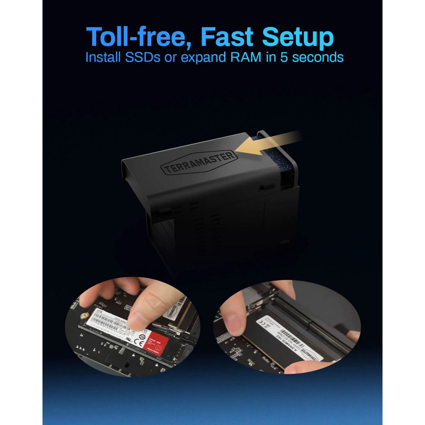Terramaster f6-424 max nas (noir, 2x 10GBe, USB, HDMI)