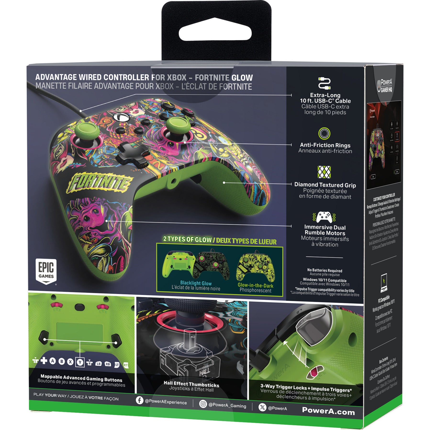 Manette Powera Advantage avec câble pour Xbox Series X|s - Fortnite : Glow (vert néon, Xbox Series X|s, Xbox One, PC)