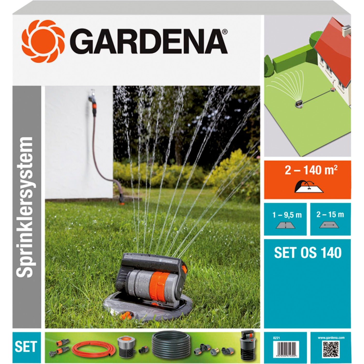 Gardena Ensemble avec pulvérisateur pivotant enfoncé OS 140