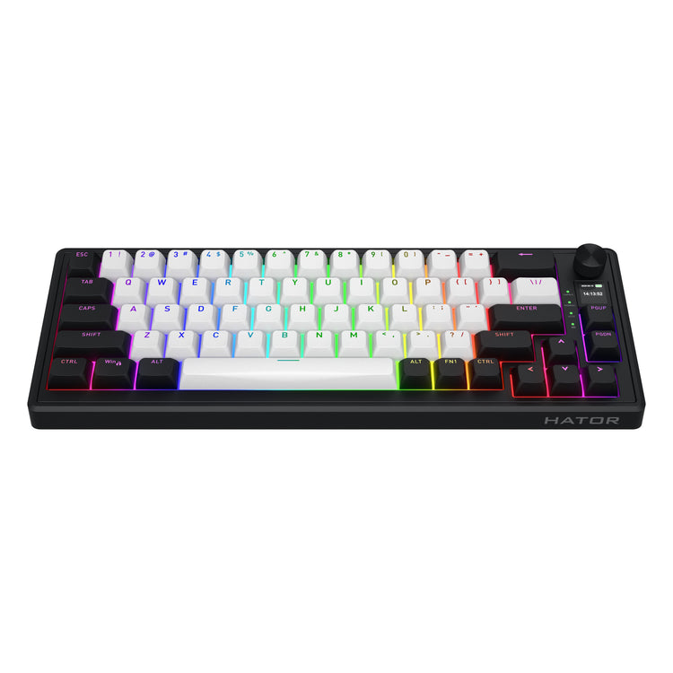 Hator skyfall mag ultima 8k sans fil, clavier de jeu (noir, disposition américaine, hator aurum ice, 65 %, rgb, double-shot pbt, hot-swap, 2,4 GHz bluetooth usb-c)