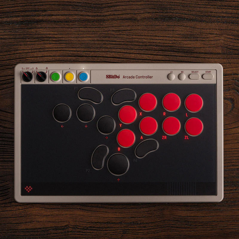Manette d'arcade 8bitdo (gris rouge, usb bluetooth 2,4 ghz, nintendo switch, pc)