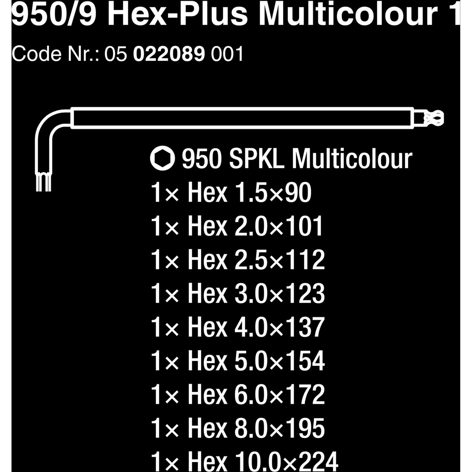 WAA 950 9 HEX-PLUS MULTICOLOUR 1 SIFT KEYS SET, METR