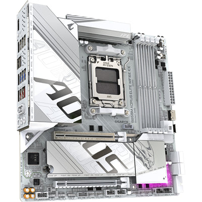 Carte mère Gigabyte B850M Aorus Elite WiFi6E Ice Socket AM5 (blanc argenté, RAID, 2,5 Go-LAN, WiFi 6E, BT, Sound, µATX)