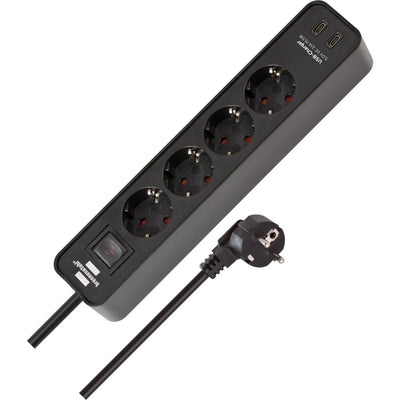 Multiprise ecolor Brennerstuhl avec 2 prises de charge USB-C | 4 prises | noir | 1,5m h05vv-f 3g1,5 - 1153240106