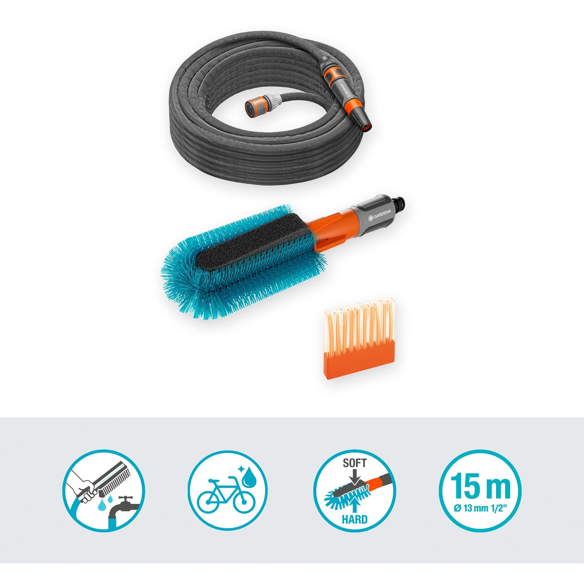 Gardena CleanSystem fietSwasset, avec pinceau à vélo, tuyau E