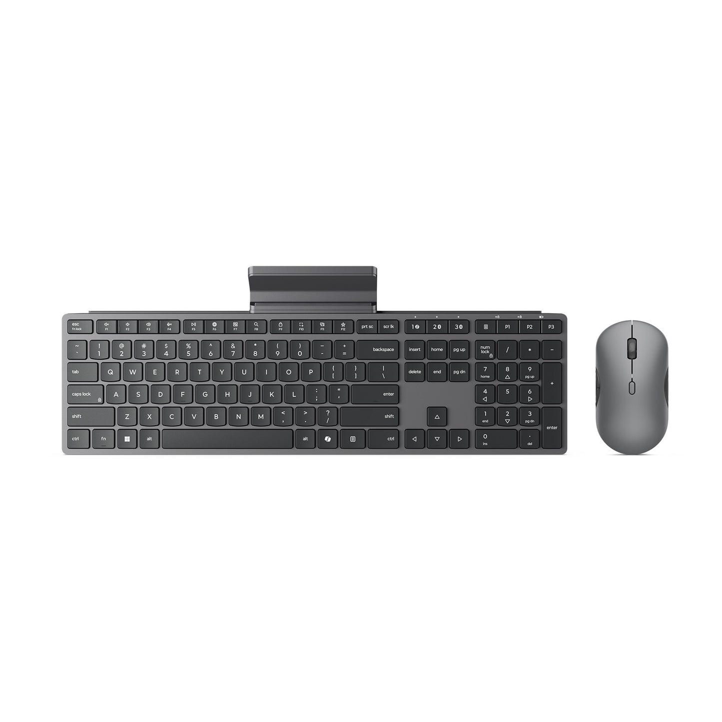 Ensemble de bureau combo sans fil multi-appareils moderne Lenovo 700 (gris, disposition américaine (Qwerty), 100 %, 4 000 dpi, 2,4 GHz, BT 5.3, USB-A)