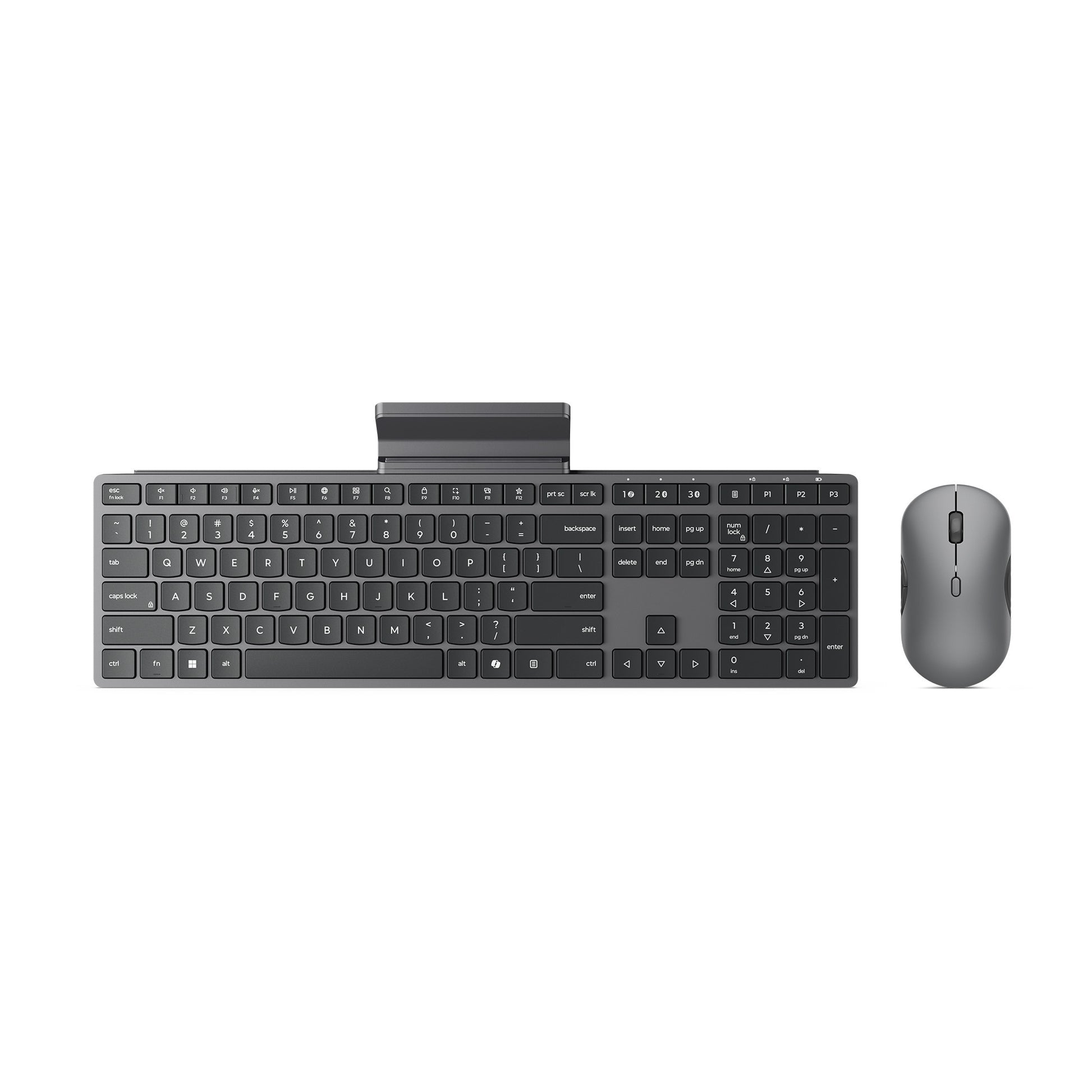 Ensemble de bureau combo sans fil multi-appareils moderne Lenovo 700 (gris, disposition américaine (Qwerty), 100 %, 4 000 dpi, 2,4 GHz, BT 5.3, USB-A)