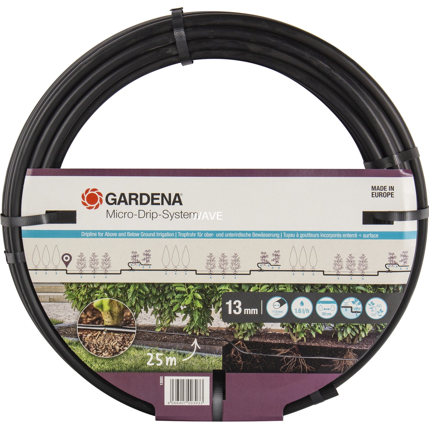 Tube de goutte Gardena pour buissons ou haies (25 m)
