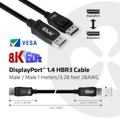 Club 3D Displayport 1.4 Displayport 1.4 masculin-masculin