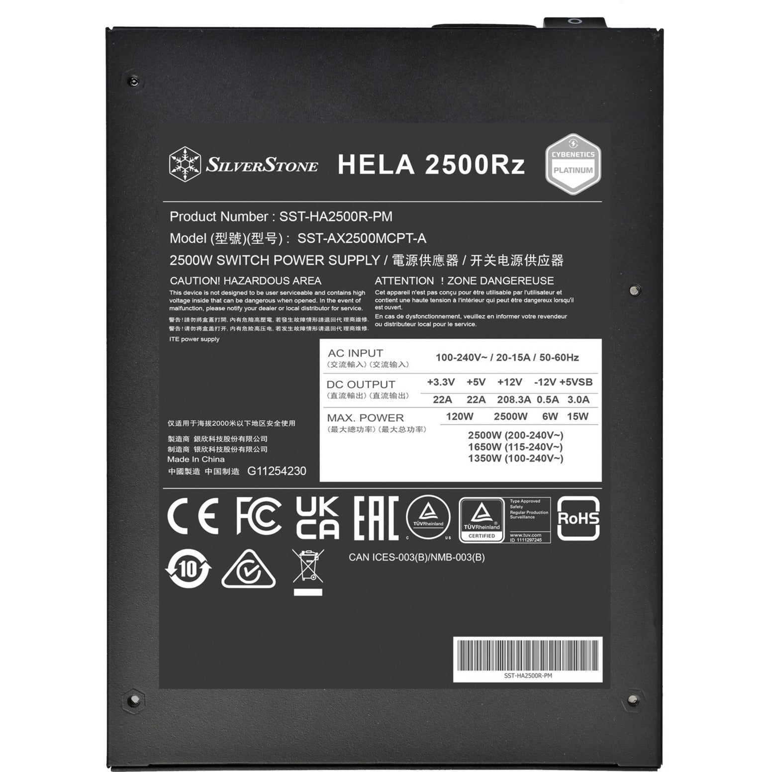 Alimentation Silverstone hela 2500r 2500 watts (noir, 4x 12v-2x6, 7x pcie)