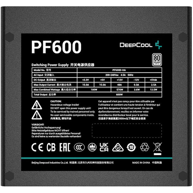 Alimentation Deepcool pf600 600 watts (noir, 4x pcie)