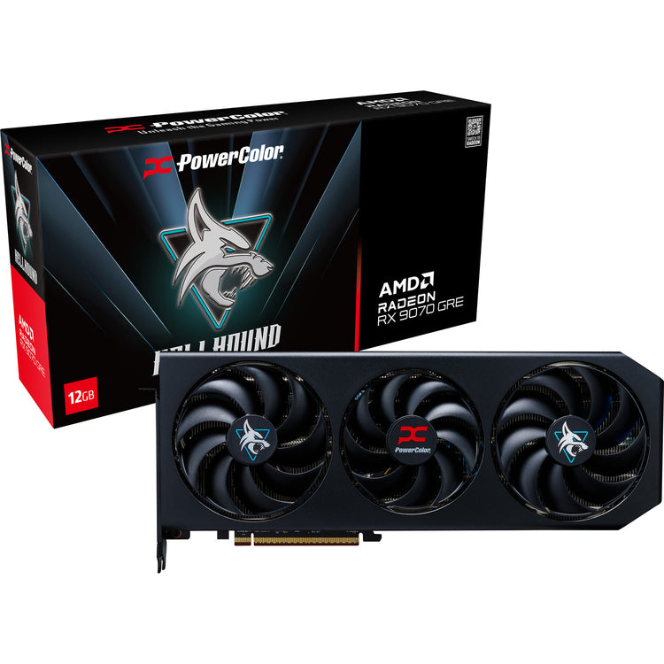 Carte graphique Powercolor Radeon RX 9070 Gre Hellhound 12 Go GDDR6 (noir, RDNA4, 3x Display Port, 1x HDMI 2.1)
