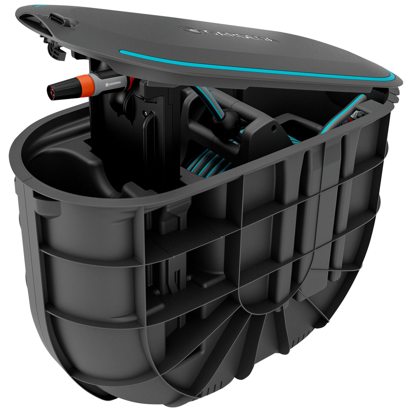 Gardena boîte à tuyaux sous couverture rollup m, enrouleur de tuyau de 20 mètres (noir turquoise)