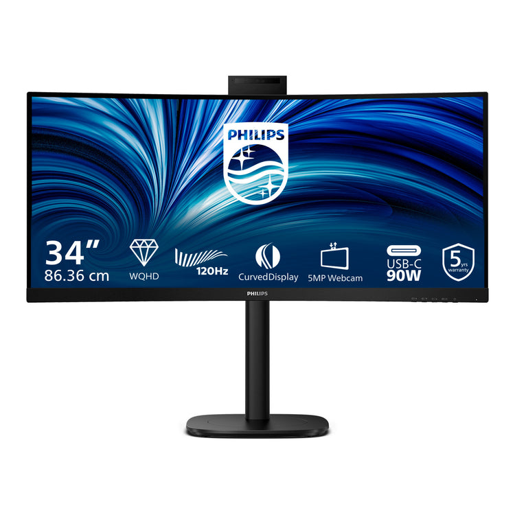 Philips 34b2u3600ch 34 moniteur ultra-large incurvé (noir, 2x HDMI, port d'affichage, 3x USB-A, USB-B, USB-C, RJ-45)