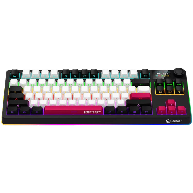 Lorgar kbp70tklw, clavier de jeu (noir, disposition américaine, logar toxique violet, tkl, rvb, échangeable à chaud, pbt double-shot, bluetooth 2.4ghz usb)