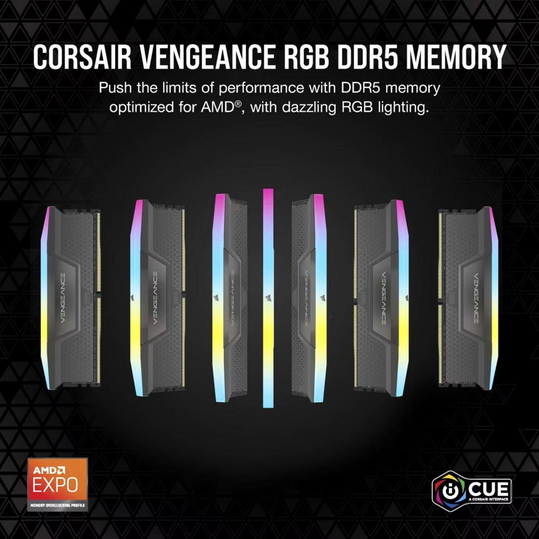 Corsair Vengeance RGB 32 Go DDR5-6000 (2x 16 Go) RAM (noir, cmh32gx5m2d6000z38, xmp, expo)