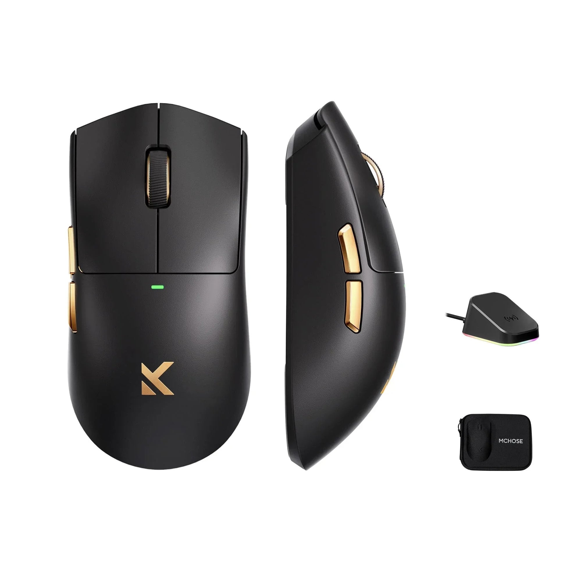 Souris de jeu sans fil ultra légère Mchose K7 (or noir, RVB, USB 2,4 GHz, 42 000 dpi)