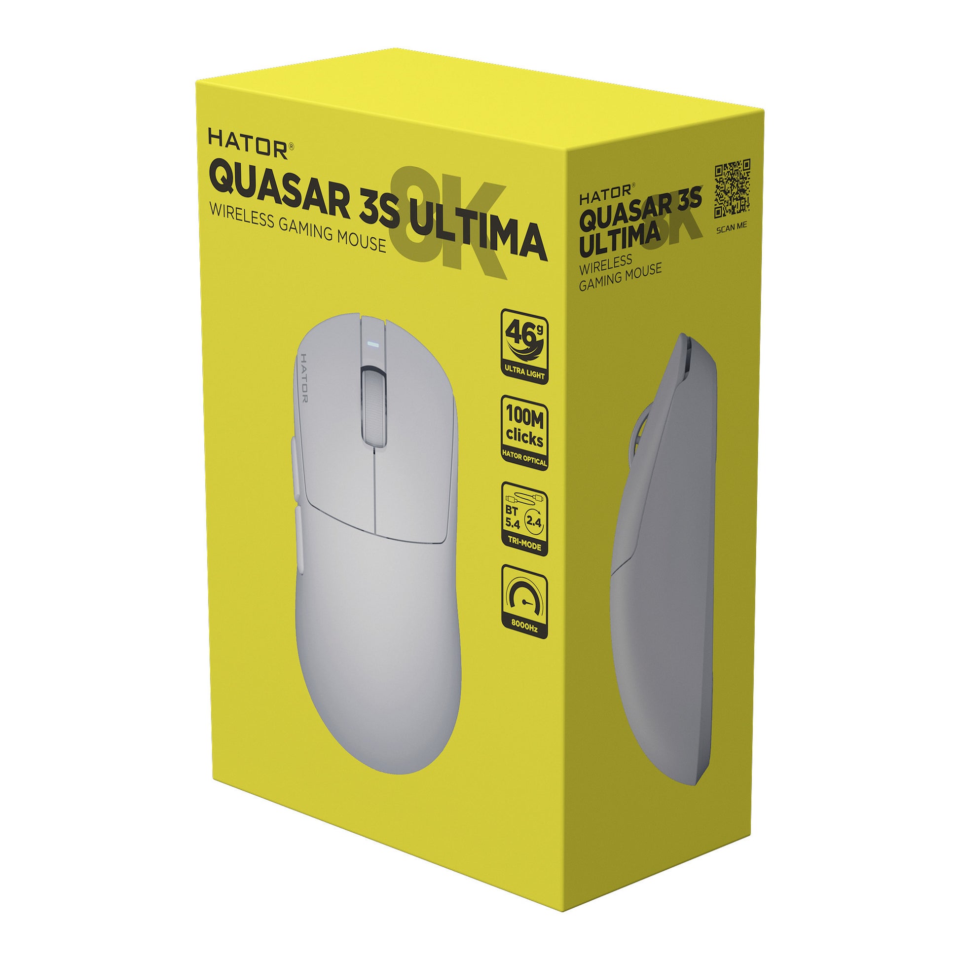 Hator Quasar 3S Ultima 8K Souris de jeu sans fil (Blanc, 30 000 DPI, Bluetooth USB 2,4 GHz)