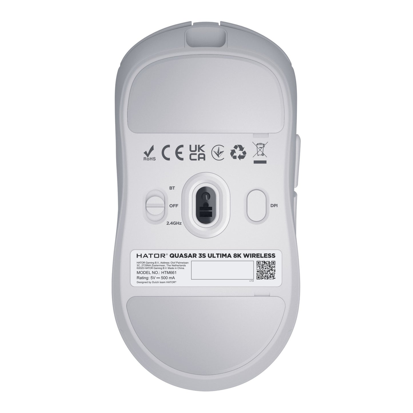 Hator Quasar 3S Ultima 8K Souris de jeu sans fil (Blanc, 30 000 DPI, Bluetooth USB 2,4 GHz)